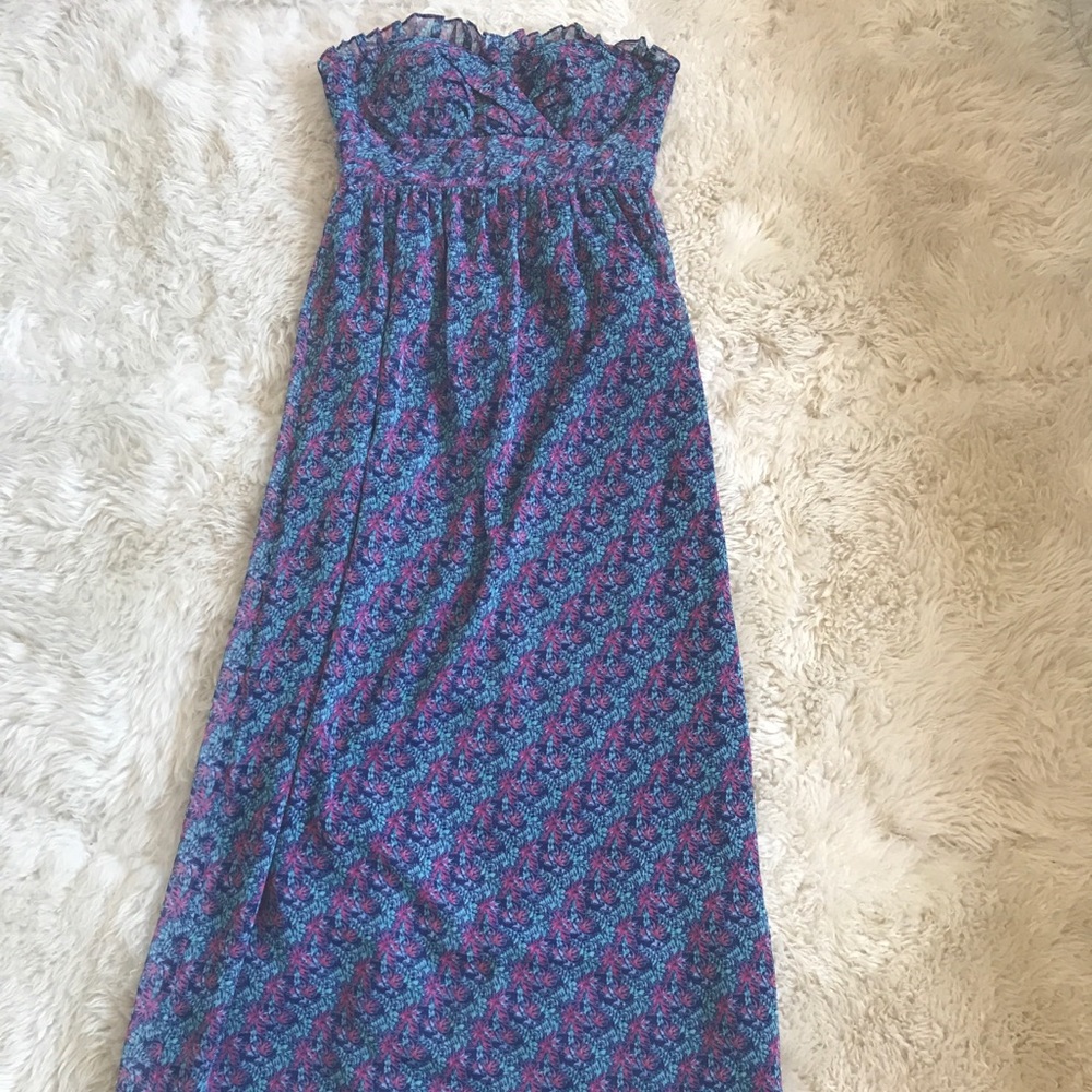 BCBG Floral strapless maxi dress